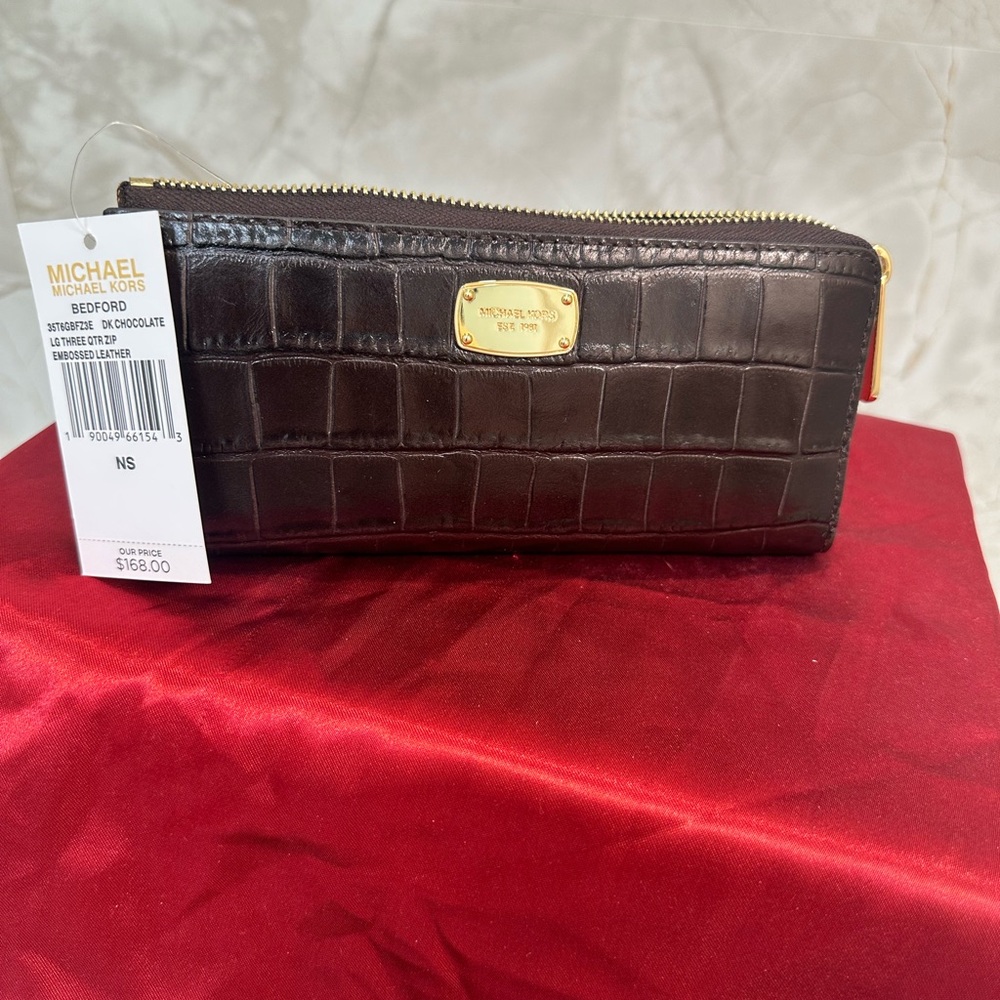 Michael Kors Brown Gold Croc-Embossed Wallet